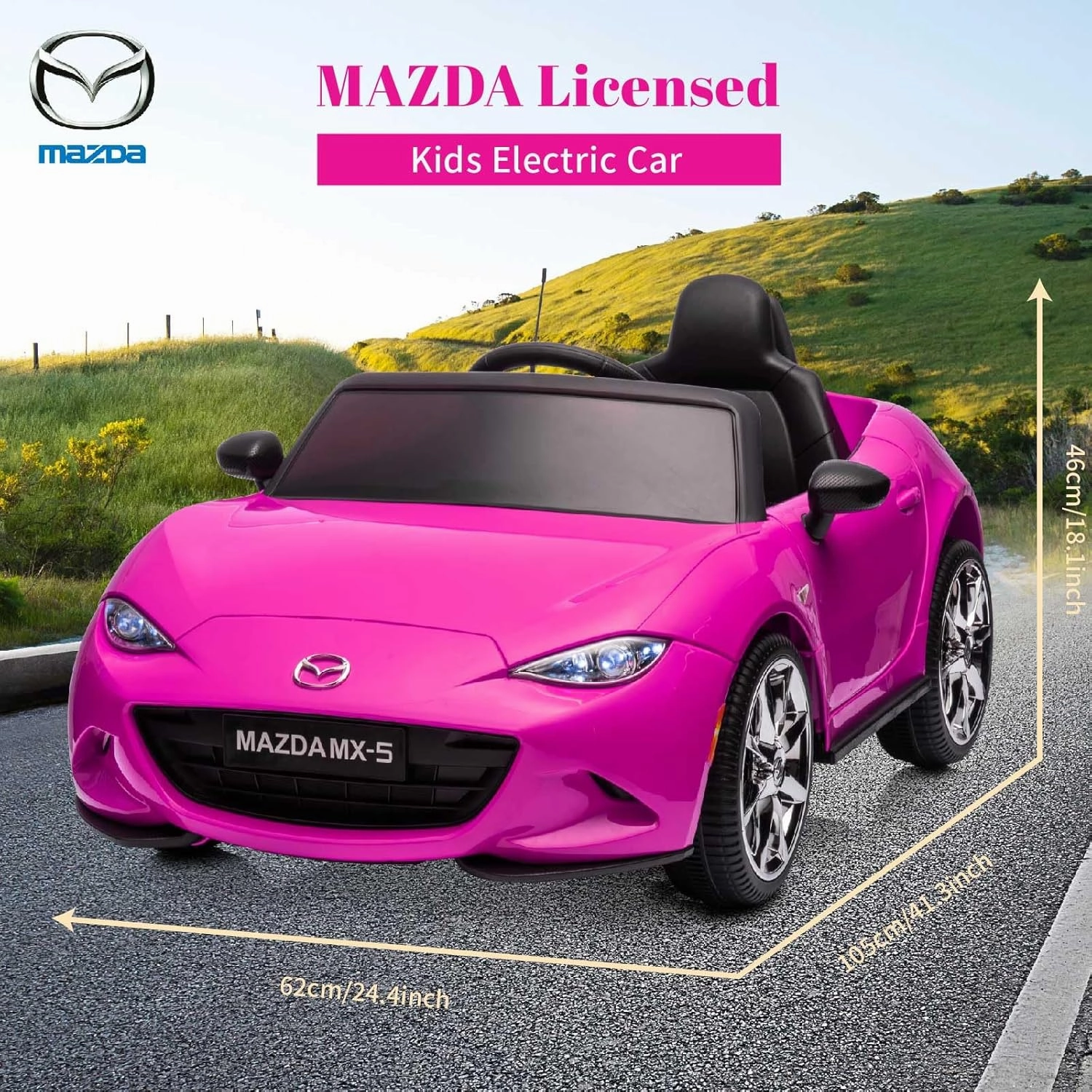 Mazda Licensed Kids Electric Ride On Car, Single-Seat 4 Wheeler with Remote Control, Music, Lights & Safety Belt, 12V Ride On Toys for Kids with Dual Locking Doors, Suitable for Ages 3-6(Pink)