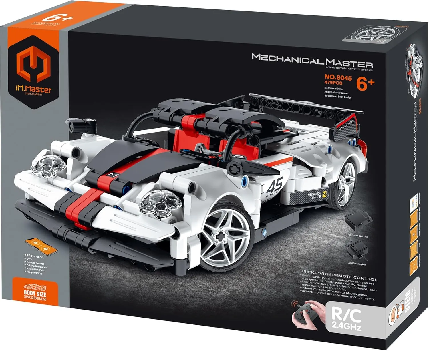 Mechanical Master - R/C Super Car: White/Red/Black 476pcs - Bricks Model Vehicle, Remote Control, Building Blocks Activity Set