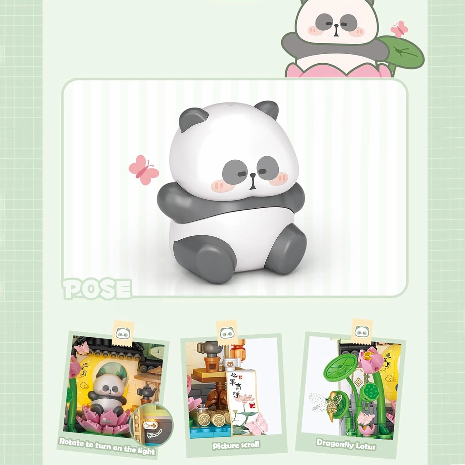 MEIEST Panda Mini Building Blocks Cute 3D Painting Model Set,Creative 4 Seasons' Views Collection Construction Building Bricks Toy,Home Decor (Summer-Lotus)