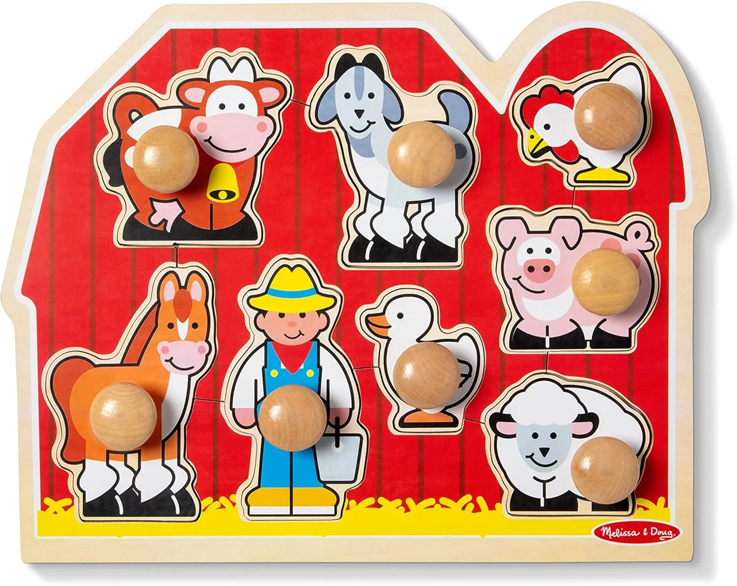 Melissa & Doug Farm Animals Jumbo Knob Wooden Puzzle Wooden Peg Chunky Baby Puzzle, Preschoool Learning, Knob Board For Toddlers Ages 1 