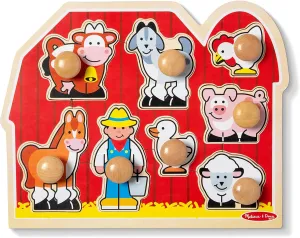 Melissa & Doug Farm Animals Jumbo Knob Wooden Puzzle Wooden Peg Chunky Baby Puzzle, Preschoool Learning, Knob Board For Toddlers Ages 1 