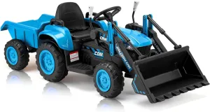 MELLCOM Ride on Bulldozer, Ride on Excavator with Detachable Trailer, 12V Kids Electric Vehicles Ride on Toy with Remote Control, Kids Car with Bucket, Horn, Lights, Music Player, Safety Belt, Blue
