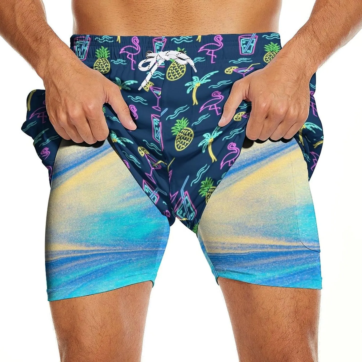 Mens Swim Trunks with Compression Liner 2 in 1 Quick-Dry Swim Shorts Men Board Shorts Swimwear for Swimming Beach