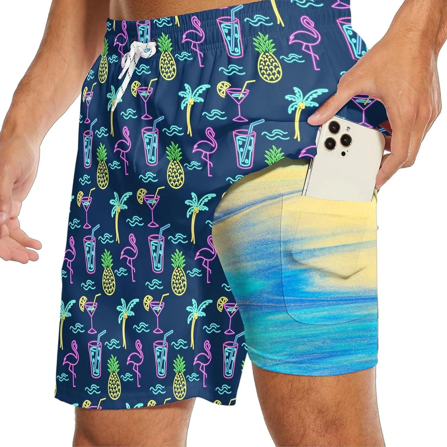 Mens Swim Trunks with Compression Liner 2 in 1 Quick-Dry Swim Shorts Men Board Shorts Swimwear for Swimming Beach