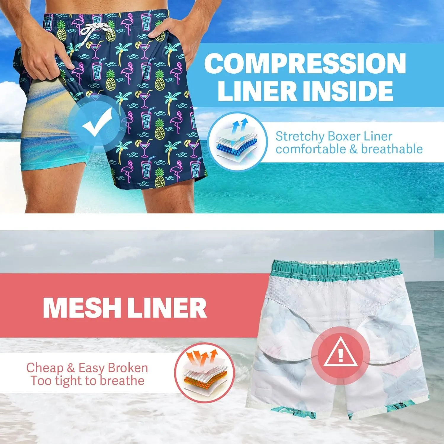 Mens Swim Trunks with Compression Liner 2 in 1 Quick-Dry Swim Shorts Men Board Shorts Swimwear for Swimming Beach