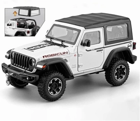 Metal Die Cast Toy Cars 1:24 for Wrangler Rubicon Detachable Roof Alloy Diecasts Metal Casting Sound and Light Car Model Toys for Home Or Office Décor(White)