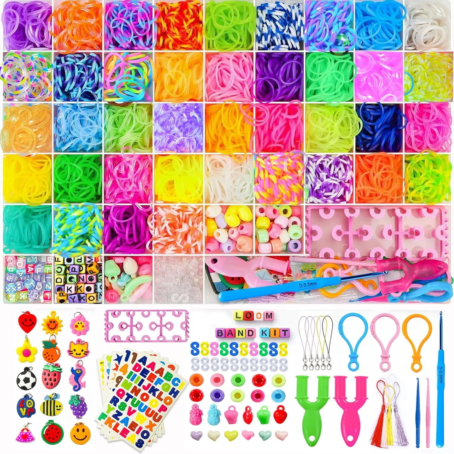 MGHS Rubber Band Bracelet Kit for Girls and Boys with 54 Compartments - 5000  Jewelry Making Supplies - Friendship Bracelet Making Kit with Y-Shaped Loom, Zipper Hooks, Beads, Tassels & More