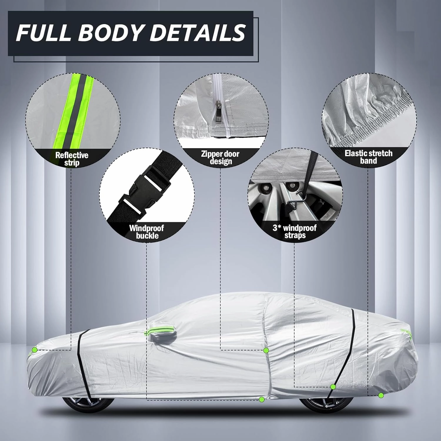 Migaven 6 Layers Car Cover Custom Fit for Dodge Challenger 2008-2023, Waterproof Full Exterior Cover Rain Sun Hail Protection with Door Zipper