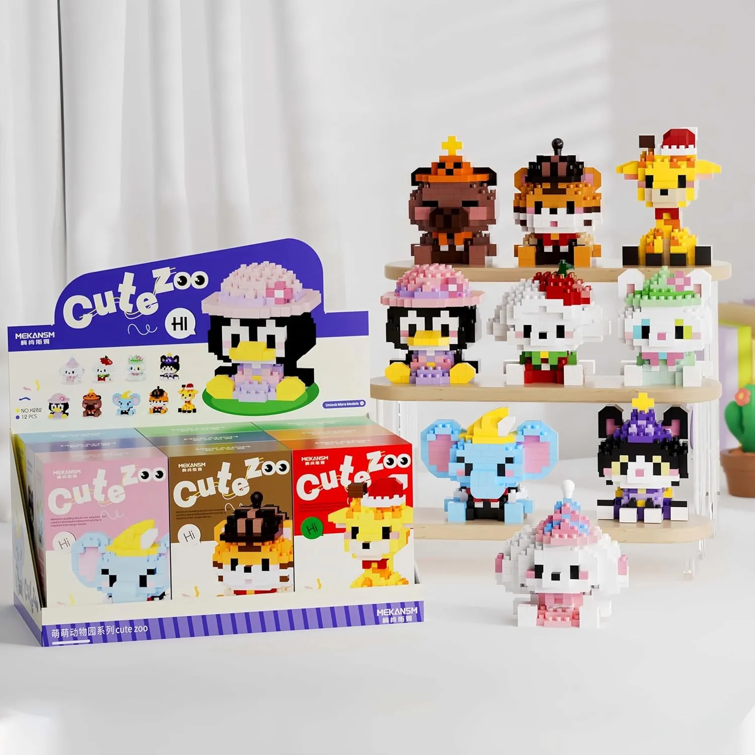 Mini Animals Building Block Sets, 9 Style Cute Miniature Dog Cat Giraffe Tiger Capybara Figurine Toys, Micro Building Blocks Party Favors for Kids 6  Adults Christmas Stocking Stuffers