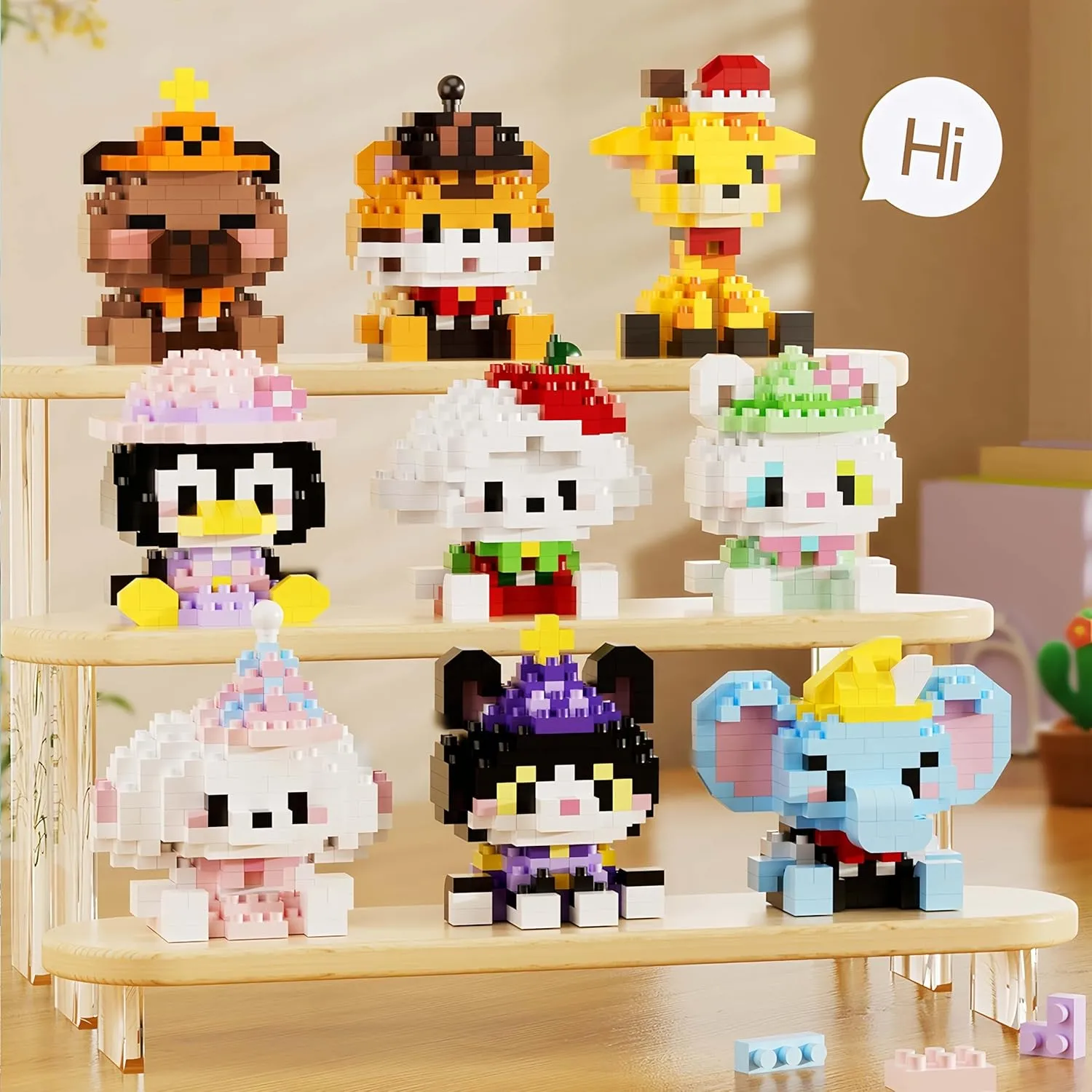Mini Animals Building Block Sets, 9 Style Cute Miniature Dog Cat Giraffe Tiger Capybara Figurine Toys, Micro Building Blocks Party Favors for Kids 6  Adults Christmas Stocking Stuffers