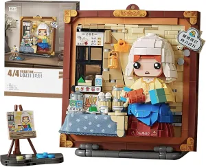 Mini Building Blocks Cute 3D Painting Model Set,Creative DIY Simulation Particle Stereograph Collection Construction Building Bricks Toy,Home Decor (4-The Milkmaid)