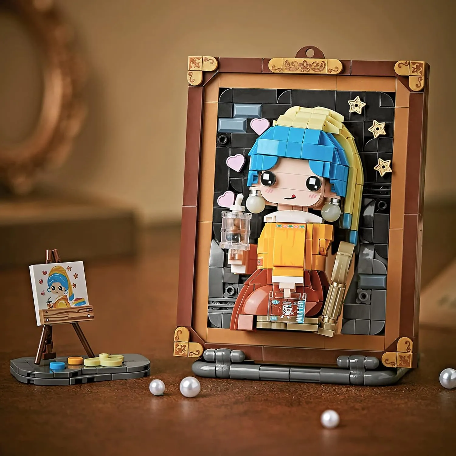 Mini Building Blocks Cute 3D Painting Model Set,Creative DIY Simulation Particle Stereograph Collection Construction Building Bricks Toy,Home Decor (Girl with Pearl Earrings)