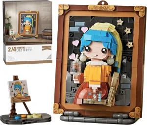 Mini Building Blocks Cute 3D Painting Model Set,Creative DIY Simulation Particle Stereograph Collection Construction Building Bricks Toy,Home Decor (Girl with Pearl Earrings)
