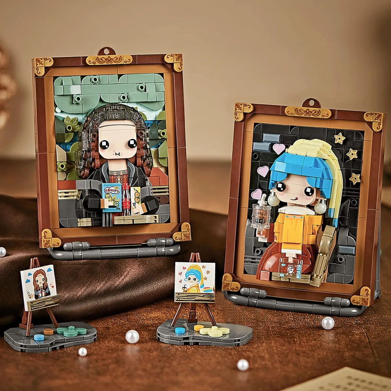 Mini Building Blocks Cute 3D Painting Model Set,Creative DIY Simulation Particle Stereograph Collection Construction Building Bricks Toy,Home Decor (Girl with Pearl Earrings)