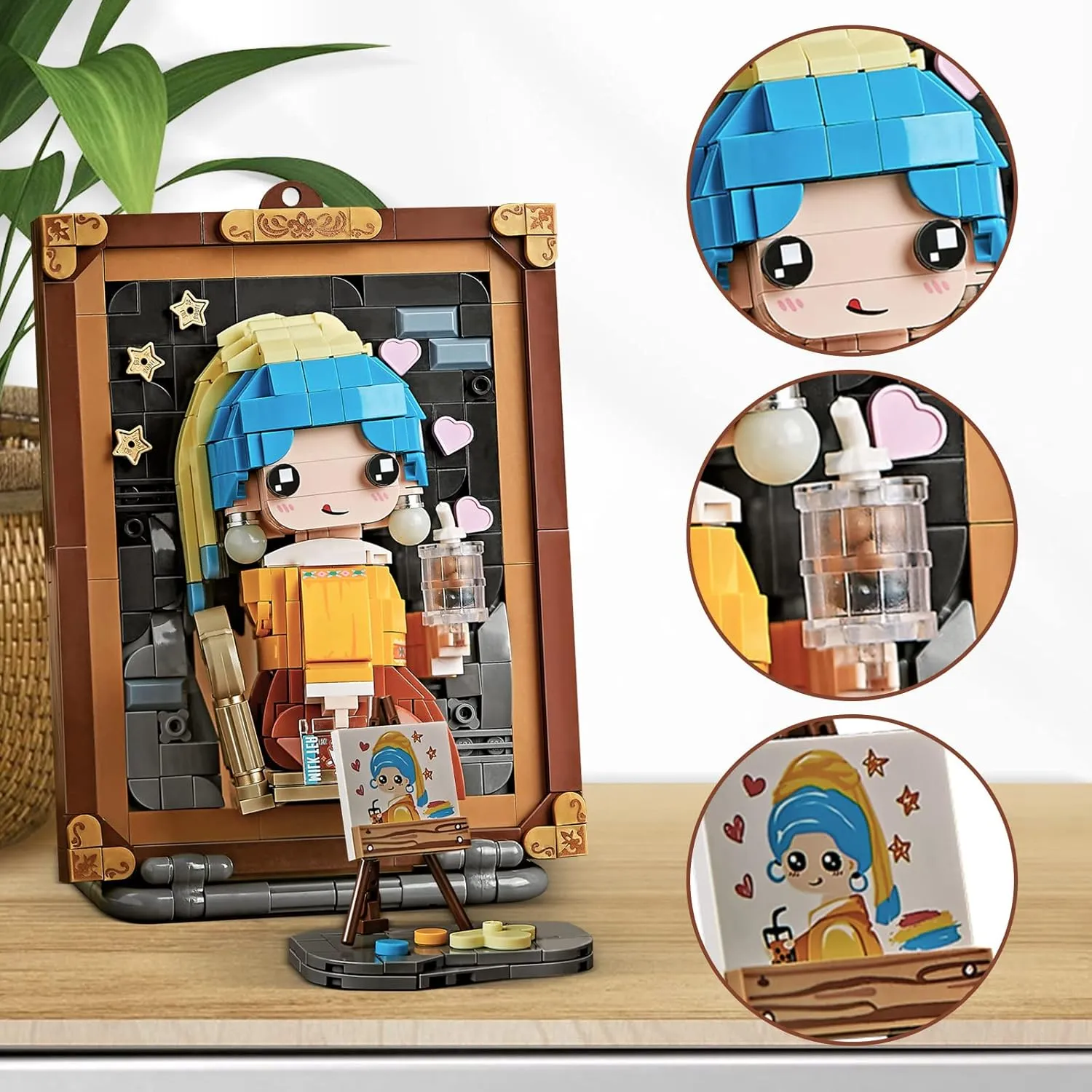 Mini Building Blocks Cute 3D Painting Model Set,Creative DIY Simulation Particle Stereograph Collection Construction Building Bricks Toy,Home Decor (Girl with Pearl Earrings)