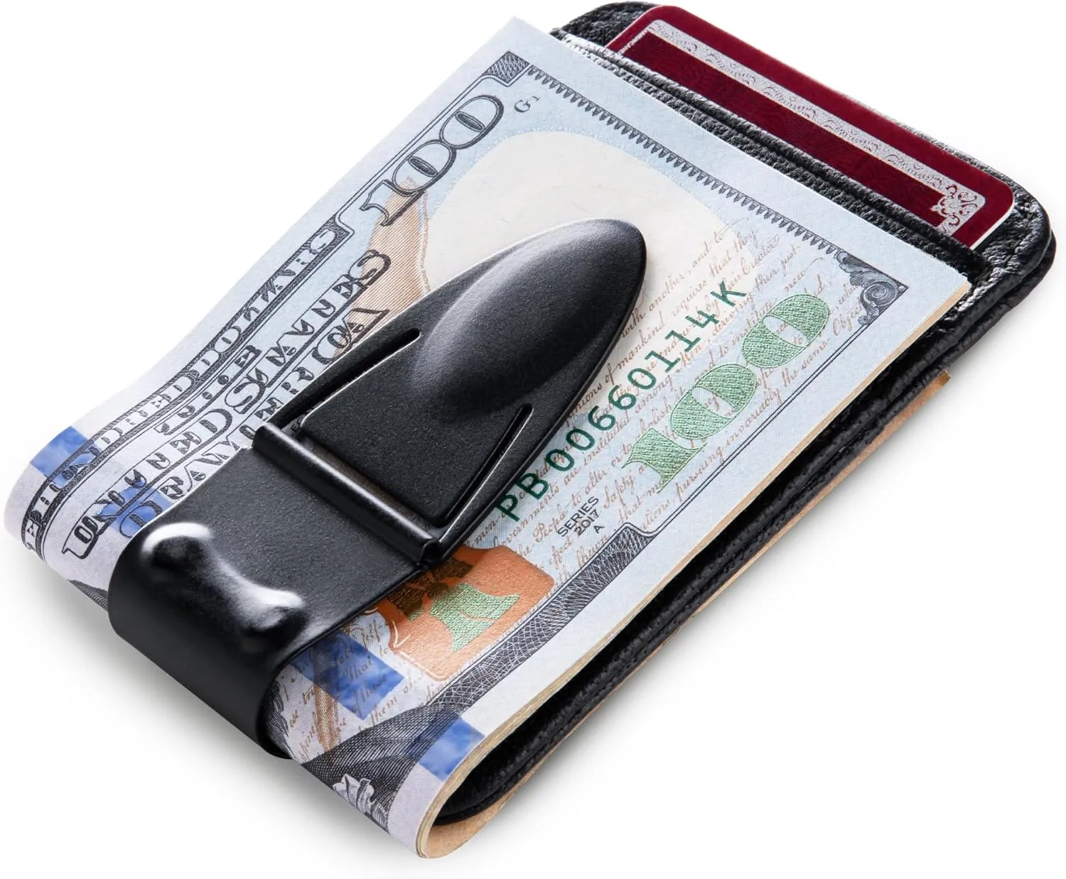 Mini Geneva Black Matte MoneyClamp® with Wallet, The Only Money Clip that Never Loses Its Grip, Forever Warranty