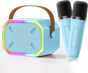 Mini Karaoke Machine with 2 Wireless Microphones: Bluetooth Karaoke Microphone Speaker for Kids Adults Singing - Car Travel Essentials for Long Trips
