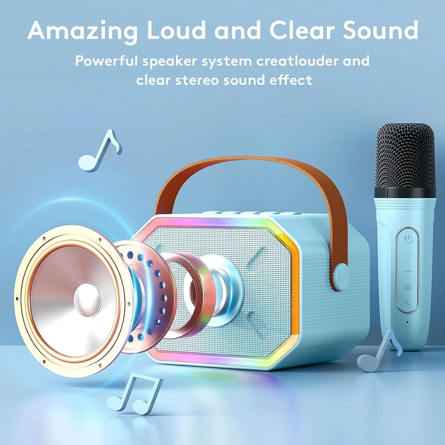 Mini Karaoke Machine with 2 Wireless Microphones: Bluetooth Karaoke Microphone Speaker for Kids Adults Singing - Car Travel Essentials for Long Trips