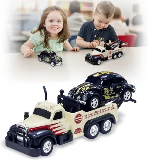 Mini RC Truck, 1/64 Scale Tow Truck Toy Remote Control Car with Lights, Mini Alloy Monster Trucks, 2.4GHz Remote & APP Control, Adjustable Speed & Steering (White)