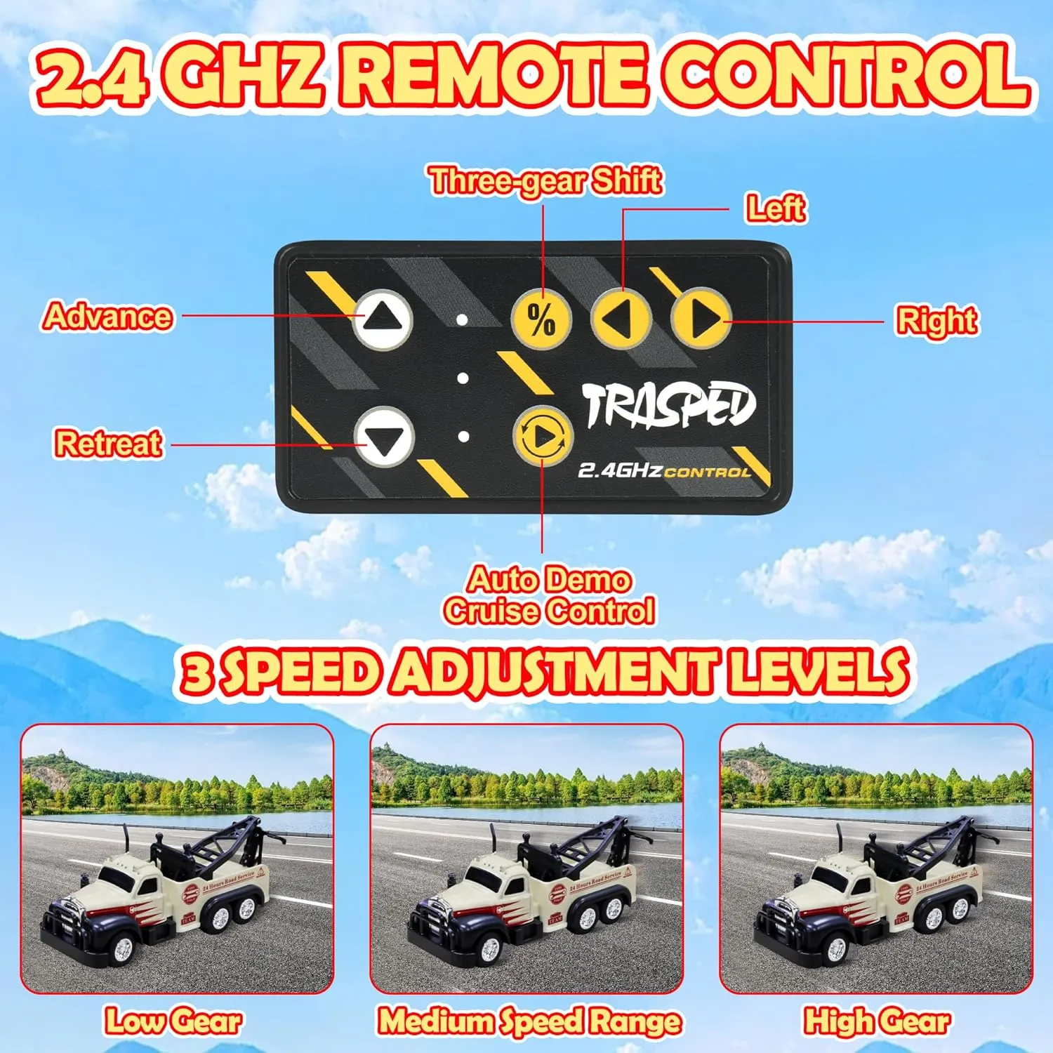 Mini RC Truck, 1/64 Scale Tow Truck Toy Remote Control Car with Lights, Mini Alloy Monster Trucks, 2.4GHz Remote & APP Control, Adjustable Speed & Steering (White)
