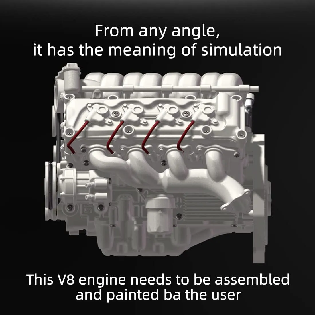 Mini V8 Engine Model Kit That Runs, MAD 3D Printing Resin Simulated Dynamic Work Internal Combustion Engine Model for AX90104 SCX10Ⅱ Capra VS4-10 Pro/Ultra Engine Model Car