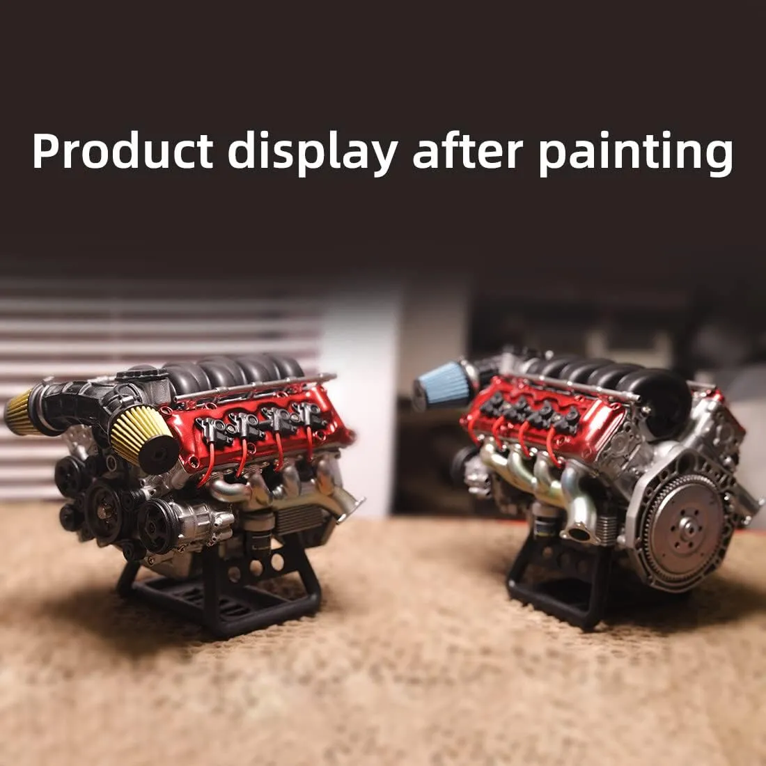 Mini V8 Engine Model Kit That Runs, MAD 3D Printing Resin Simulated Dynamic Work Internal Combustion Engine Model for AX90104 SCX10Ⅱ Capra VS4-10 Pro/Ultra Engine Model Car