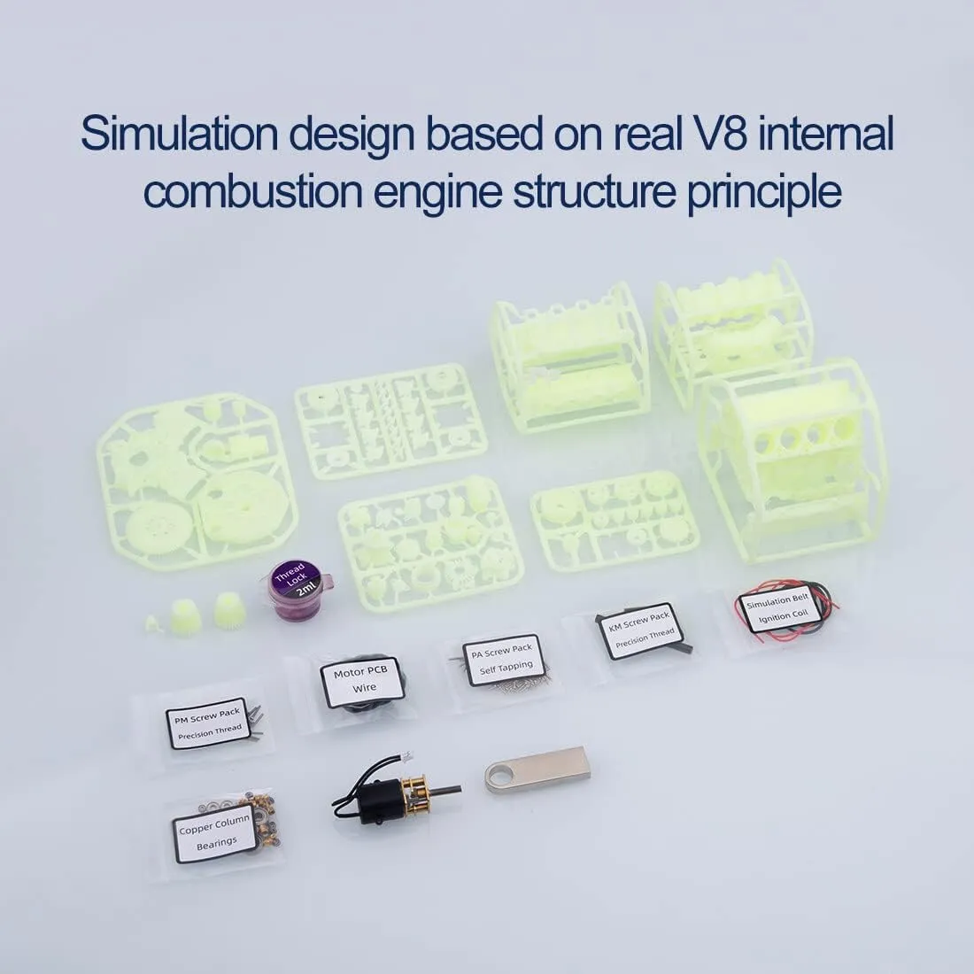 Mini V8 Engine Model Kit That Runs, MAD 3D Printing Resin Simulated Dynamic Work Internal Combustion Engine Model for AX90104 SCX10Ⅱ Capra VS4-10 Pro/Ultra Engine Model Car