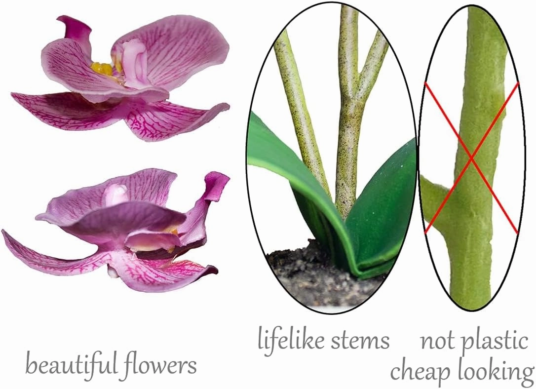 Mini Artificial Silk Orchid Potted Flowers - 2pcs Real Touch Fake Small Plants in Ceramic Vase for Home Office Bathroom Living Room,Tiny Faux Table Shelf Decor, White & Purple