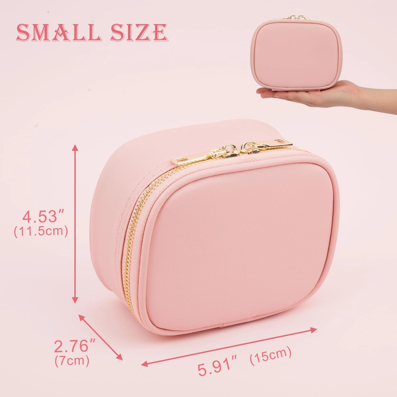 Mini Makeup Bag with LED Mirror, Pink, 5.9 x 4.5 x 2.8 inches, TPU Material