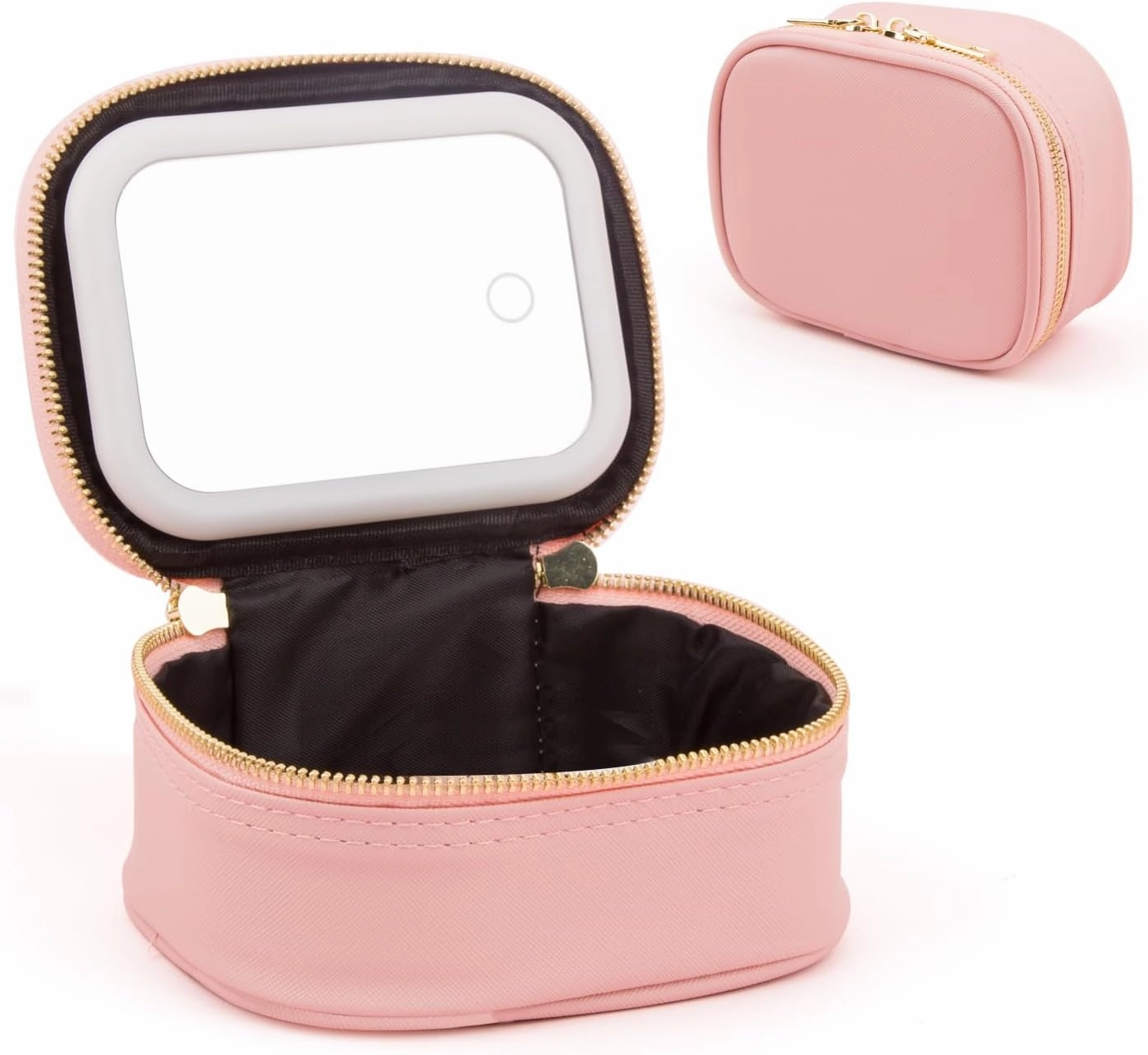 Mini Makeup Bag with LED Mirror, Pink, 5.9 x 4.5 x 2.8 inches, TPU Material