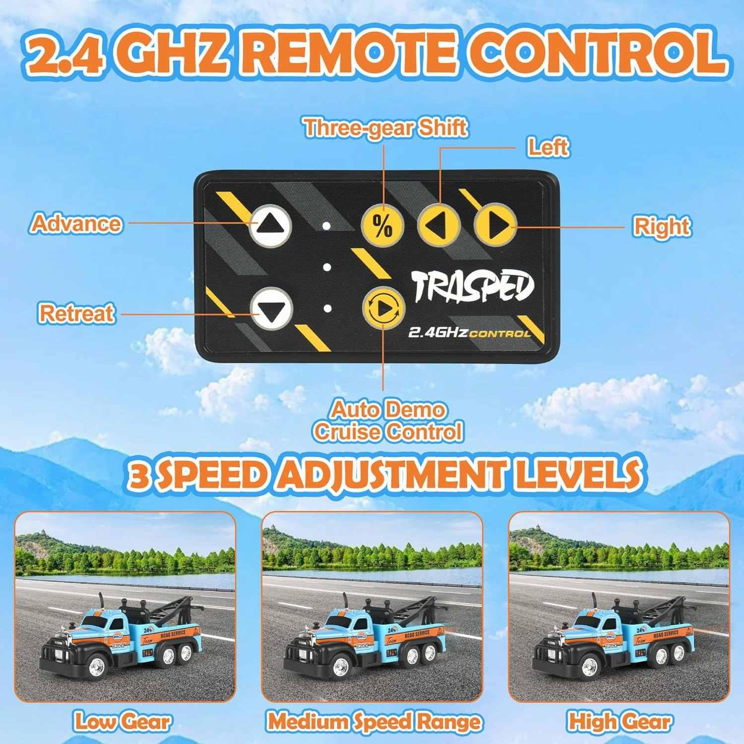 Mini RC Truck, 1/64 Scale Tow Truck Toy Remote Control Car with Lights, Mini Alloy Monster Trucks, 2.4GHz Remote & APP Control, Adjustable Speed & Steering (Blue)
