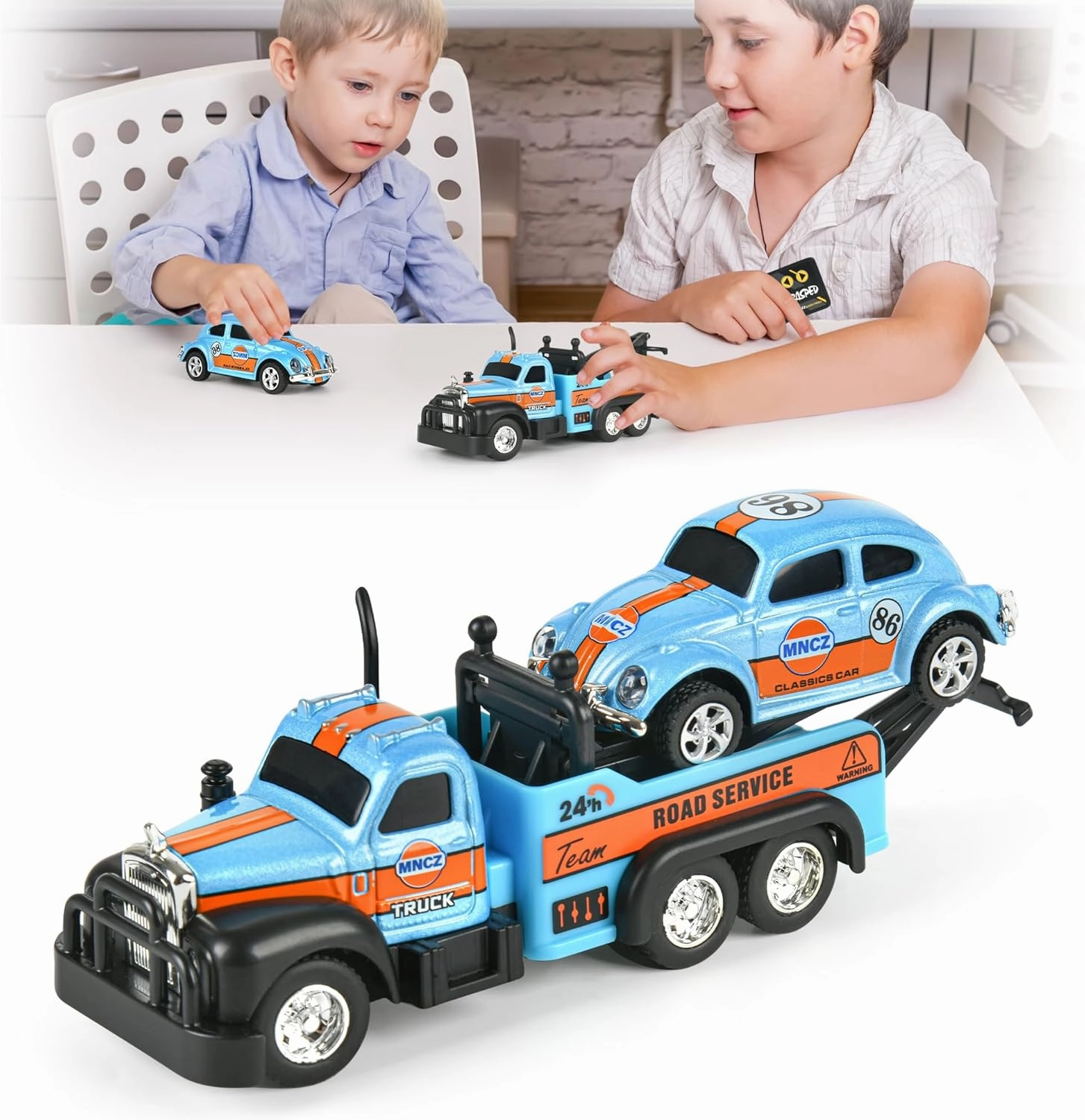 Mini RC Truck, 1/64 Scale Tow Truck Toy Remote Control Car with Lights, Mini Alloy Monster Trucks, 2.4GHz Remote & APP Control, Adjustable Speed & Steering (Blue)