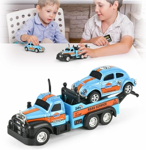 Mini RC Truck, 1/64 Scale Tow Truck Toy Remote Control Car with Lights, Mini Alloy Monster Trucks, 2.4GHz Remote & APP Control, Adjustable Speed & Steering (Blue)