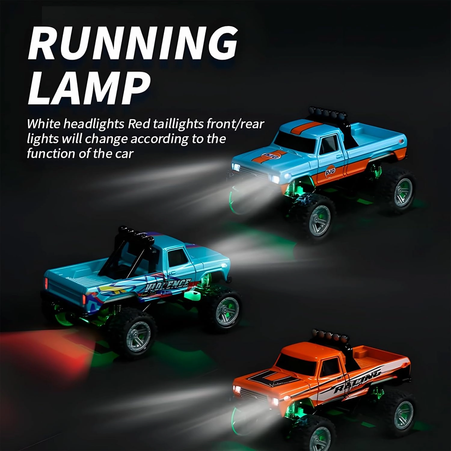 Mini Rc Truck, Mini RC Monster Truck, 1:64 Scale Monster Truck Remote Control Car with Lights, 2.4Ghz Remote Control, Mini Alloy Monster Truck Rc with Trailer, Speed/Steering Adjustable(Orange)