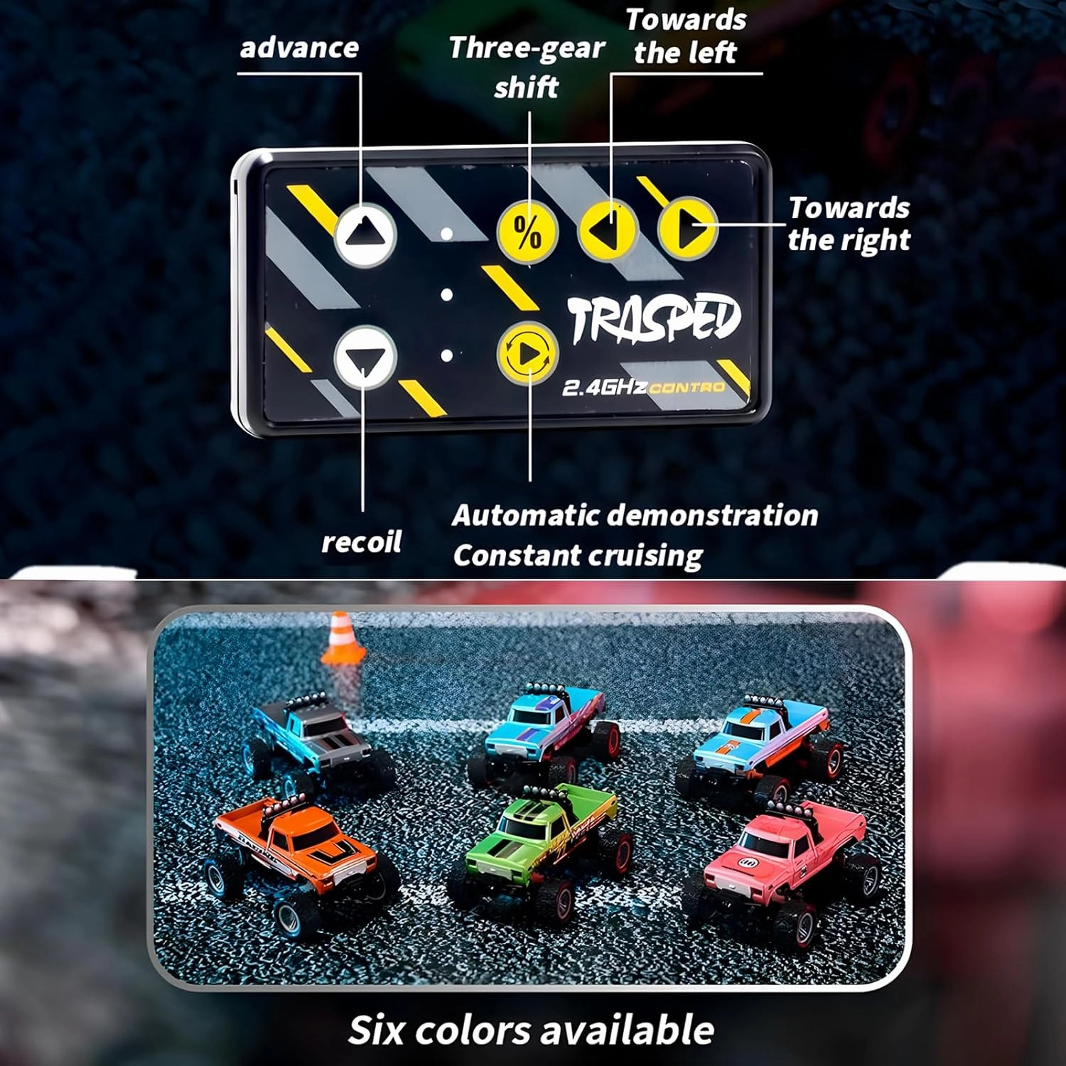 Mini Rc Truck, Mini RC Monster Truck, 1:64 Scale Monster Truck Remote Control Car with Lights, 2.4Ghz Remote Control, Mini Alloy Monster Truck Rc with Trailer, Speed/Steering Adjustable(Orange)