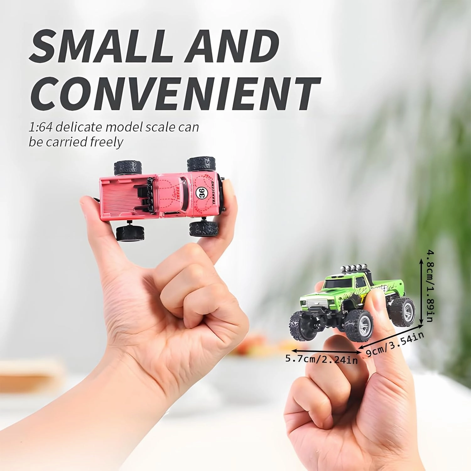 Mini Rc Truck, Mini RC Monster Truck, 1:64 Scale Monster Truck Remote Control Car with Lights, 2.4Ghz Remote Control, Mini Alloy Monster Truck Rc with Trailer, Speed/Steering Adjustable(Orange)