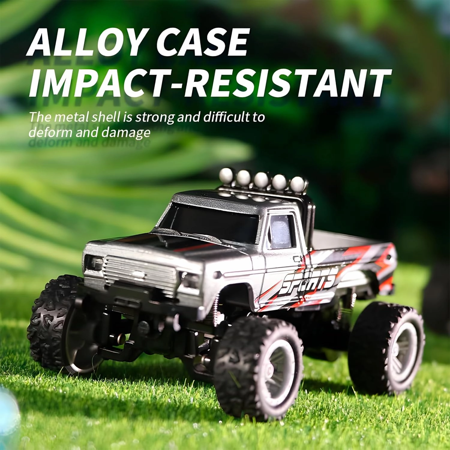 Mini Rc Truck, Mini RC Monster Truck, 1:64 Scale Monster Truck Remote Control Car with Lights, 2.4Ghz Remote Control, Mini Alloy Monster Truck Rc with Trailer, Speed/Steering Adjustable(Orange)