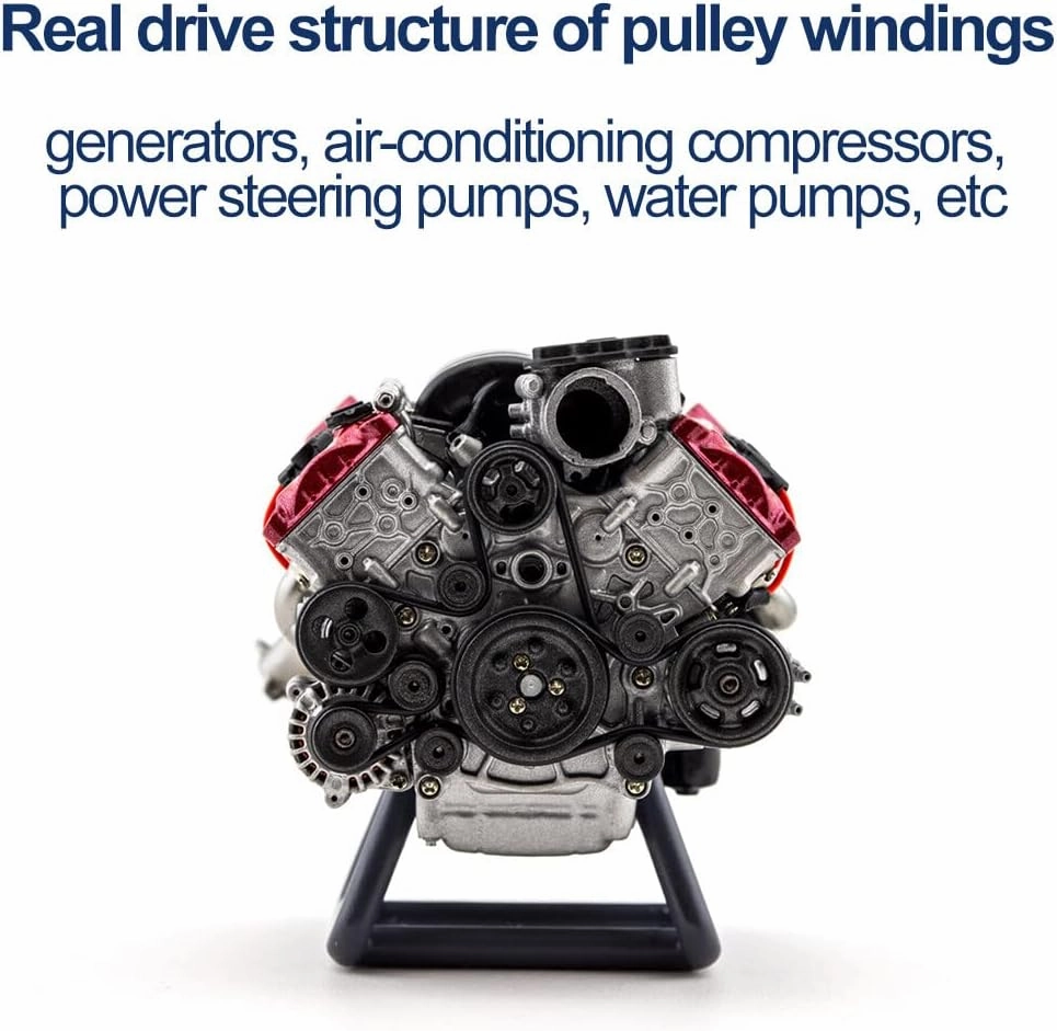 Mini V8 Engine Model Kit That Runs, MAD 3D Printing Resin Simulated Dynamic Work Internal Combustion Engine Model for AX90104 SCX10Ⅱ Capra VS4-10 Pro/Ultra Engine Model Car