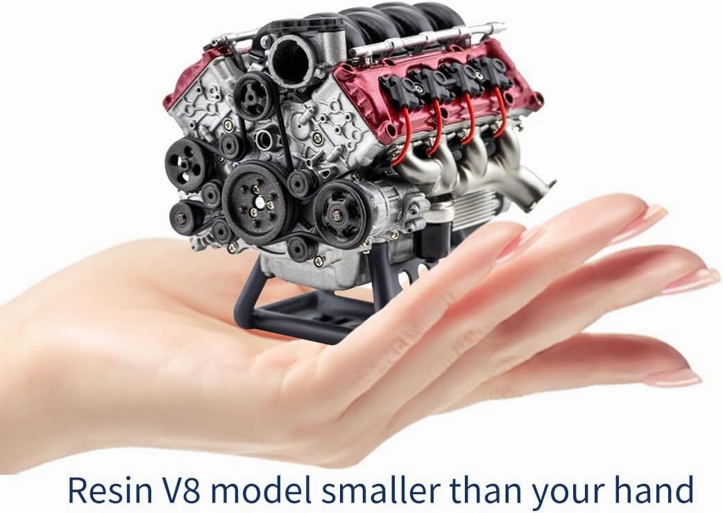 Mini V8 Engine Model Kit That Runs, MAD 3D Printing Resin Simulated Dynamic Work Internal Combustion Engine Model for AX90104 SCX10Ⅱ Capra VS4-10 Pro/Ultra Engine Model Car