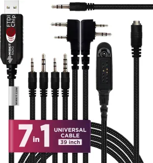 MIRKIT FTDI USB Programming Cable, 7-in-1, Compatible with Baofeng UV-5R, UV-82, BF888S, UV-9R, BF-F8HP, Kenwood, Wouxun, Btech, 4ft Cable, for Radio Amateur