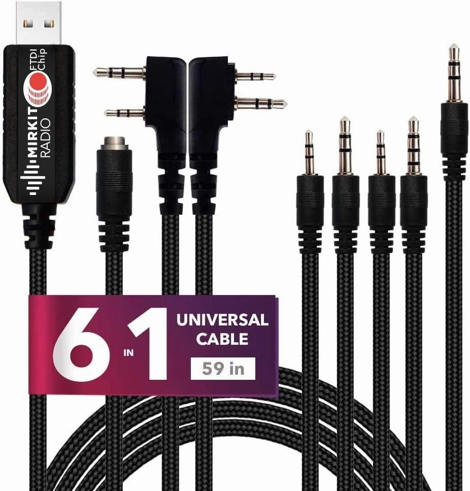 MIRKIT FTDI USB Programming Cable 6 in 1 Model 5 (59 inches Extended Length) for Flashing Ham Radios Compatible with Baofeng Radio, Motorola, Kenwood, HYT, ICOM, Yaesu, Vertex