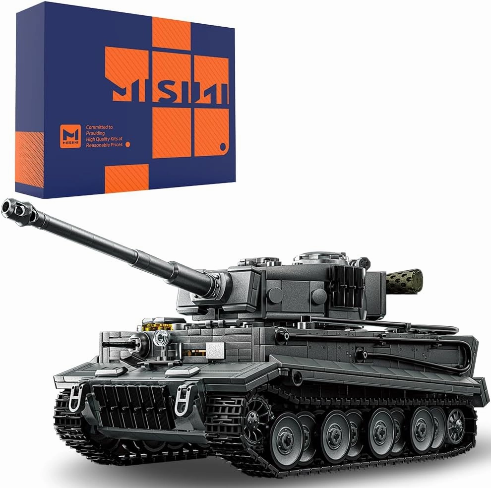 MISINI M6619 Tiger Heavy Tank Building Block Set, 1668 WWII Military 1:28 Building Block Toys, Tank Model Gifts and Collectibles Suitable for Military Enthusiasts, Teenagers, and Adults. Grey Version