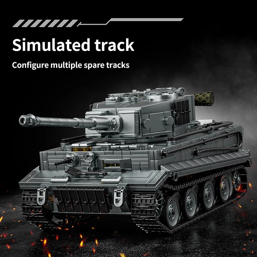 MISINI M6619 Tiger Heavy Tank Building Block Set, 1668 WWII Military 1:28 Building Block Toys, Tank Model Gifts and Collectibles Suitable for Military Enthusiasts, Teenagers, and Adults. Grey Version
