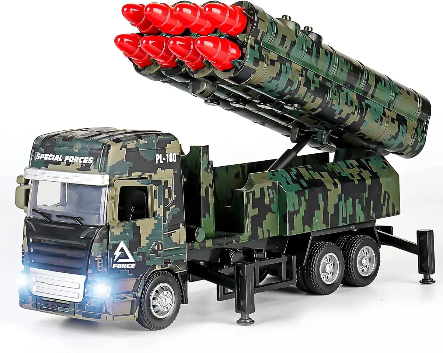 Missile Launcher Toy,Pull Back Vehicle Toy with Light Sound Simulate War Military Fighting Track Model can Continuously Launch 8 Missiles Simulated Combat Vehicle for Army Fans Boys Gift