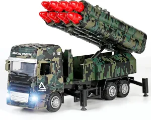 Missile Launcher Toy,Pull Back Vehicle Toy with Light Sound Simulate War Military Fighting Track Model can Continuously Launch 8 Missiles Simulated Combat Vehicle for Army Fans Boys Gift