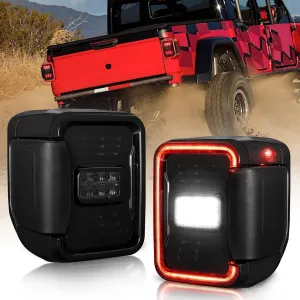 MOBI OUTDOOR LED Tail Lights Fit For Jeep Gladiator JT 2019 2020 2021 2022，Smoked Taillights Brake Light Turn Signal Light Reverse Back Up Assembly (Black Housing Smoke Lens), 1 Pair