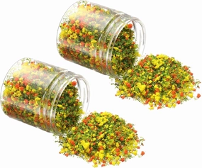 Model Flower Grass, 185ml Capacity, Fake Miniature Flower Grass Tree Plastic Sponge Orange/Yellow - (Applications: DIY Dollhouse Fairy Garden Model Railway Landscape), 2-Pieces