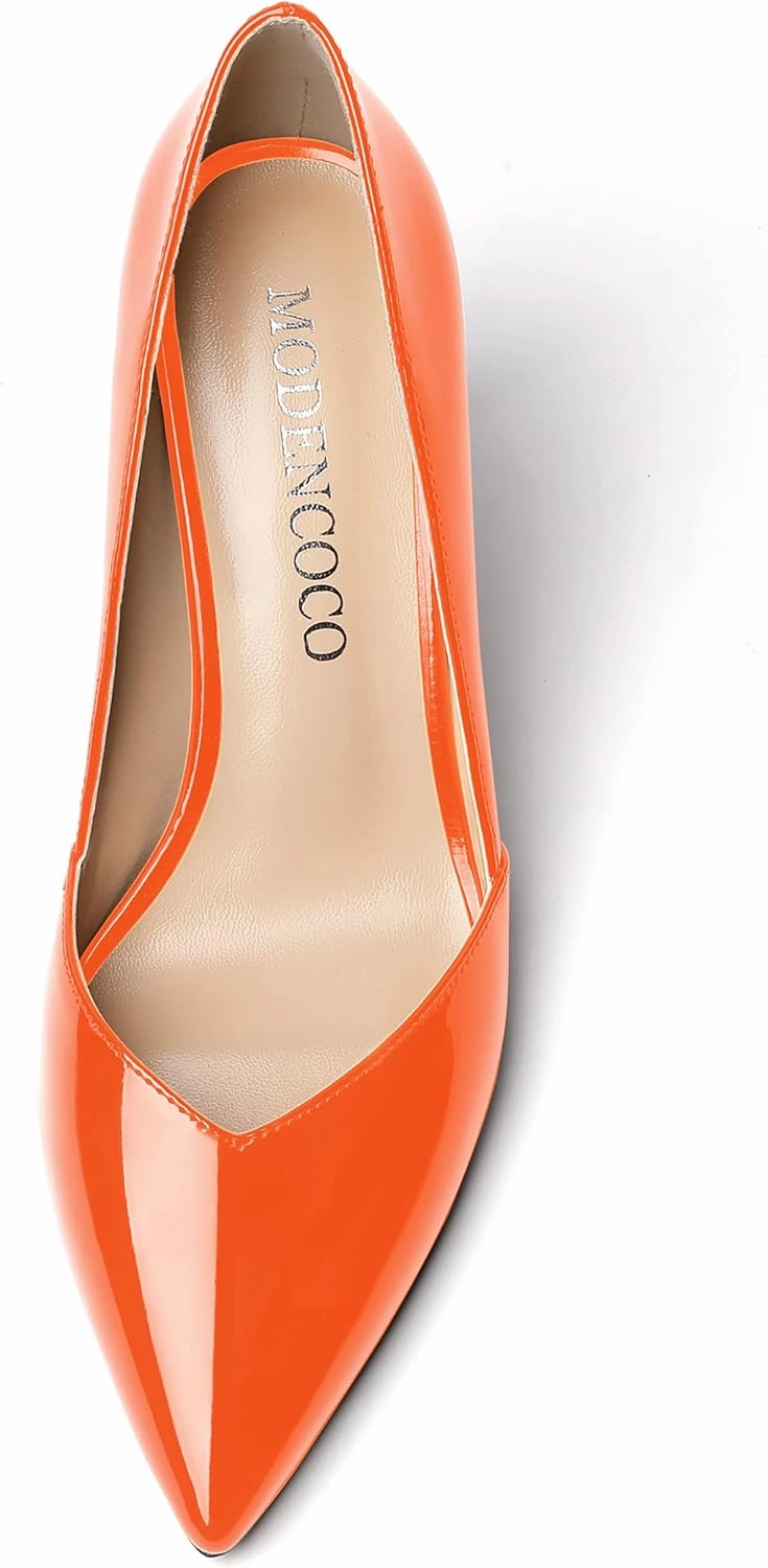 MODENCOCO Women's Pointed Toe Slip On Patent Cut Out Block High Heel Pumps Shoes 3.5 Inch