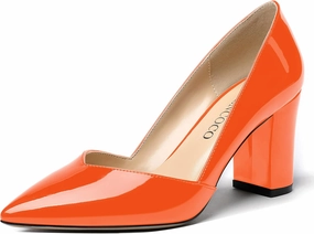 MODENCOCO Women's Pointed Toe Slip On Patent Cut Out Block High Heel Pumps Shoes 3.5 Inch