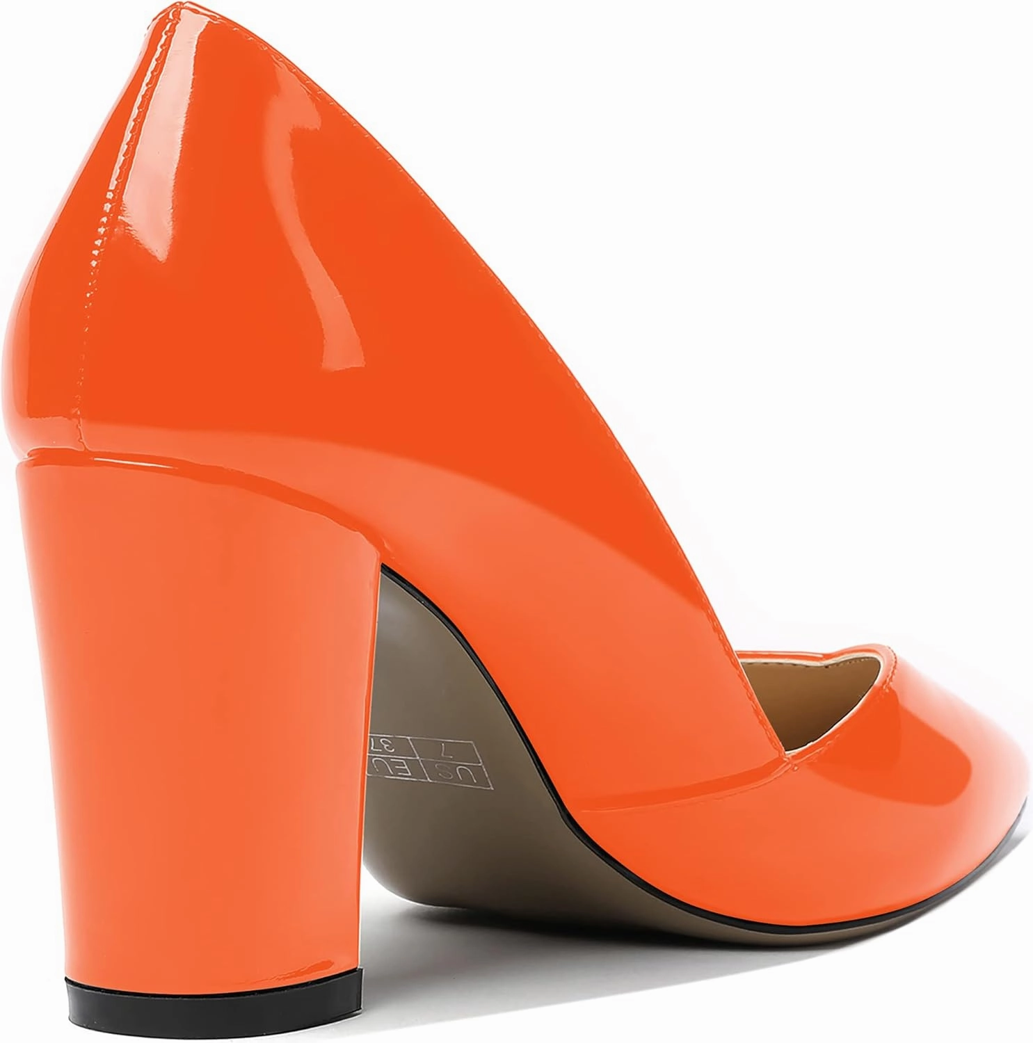 MODENCOCO Women's Pointed Toe Slip On Patent Cut Out Block High Heel Pumps Shoes 3.5 Inch